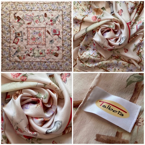 👒 Talbots, Vintage Perennial Millennial Floral Silk Scarf - Picture 16 of 16